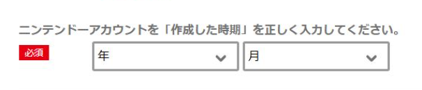 アカウント作成時期入力画面