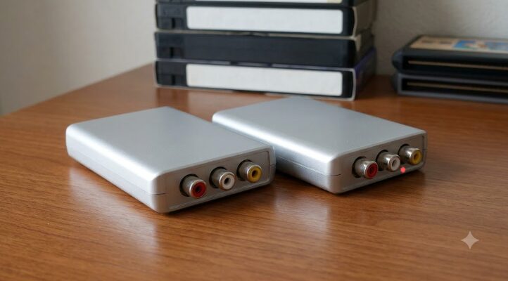 外見が全く同じ2台のGV-USB2キャプチャーボード。ハードウェア性能の同一性を視覚的に示唆。