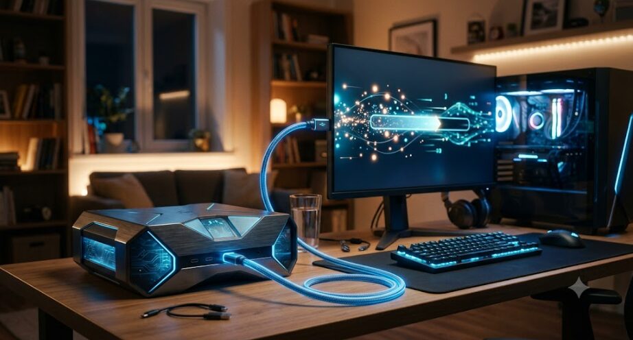 PCとゲーム機とで通信してる画像