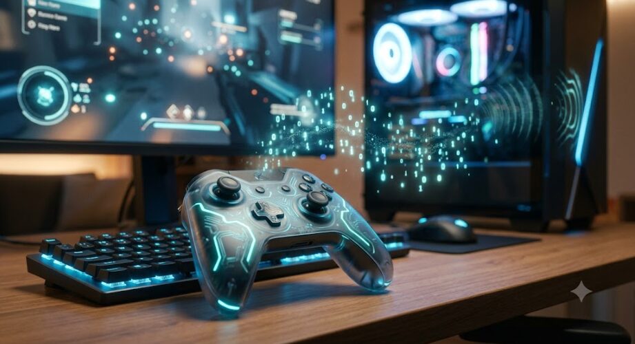 ゲームのコントローラーとPCが無線で接続してる画像