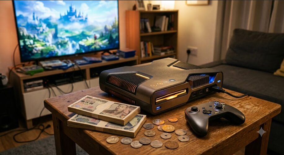 ゲーム機の横に置かれた札束画像