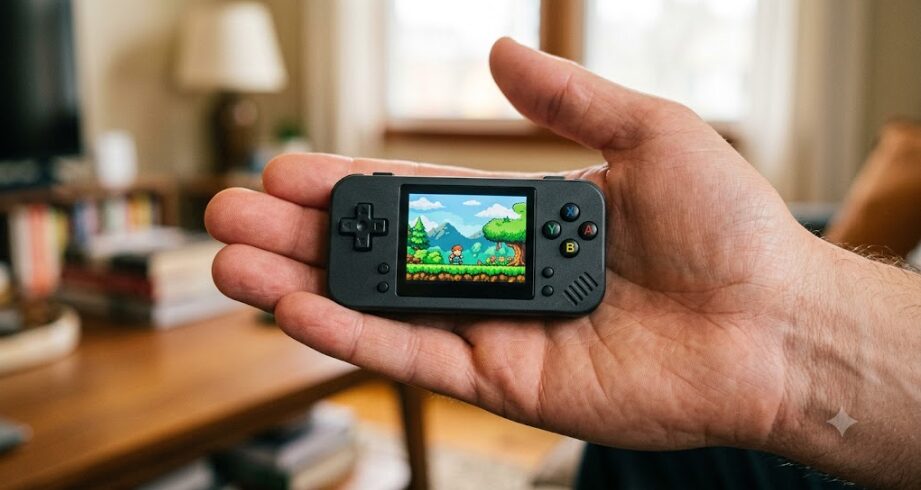 手のひらに乗ってるミニゲーム機の画像