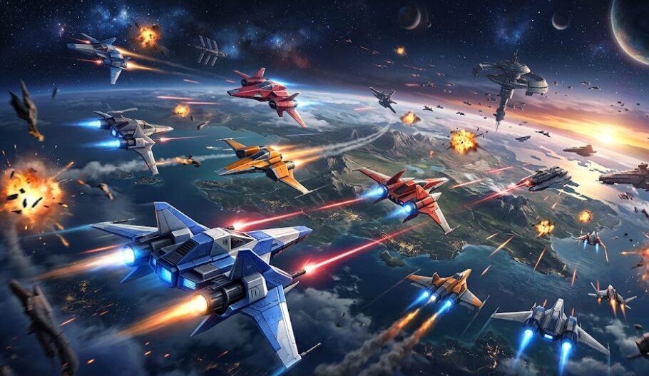 スターフォックス風の戦闘機が打ち合いしてる画像