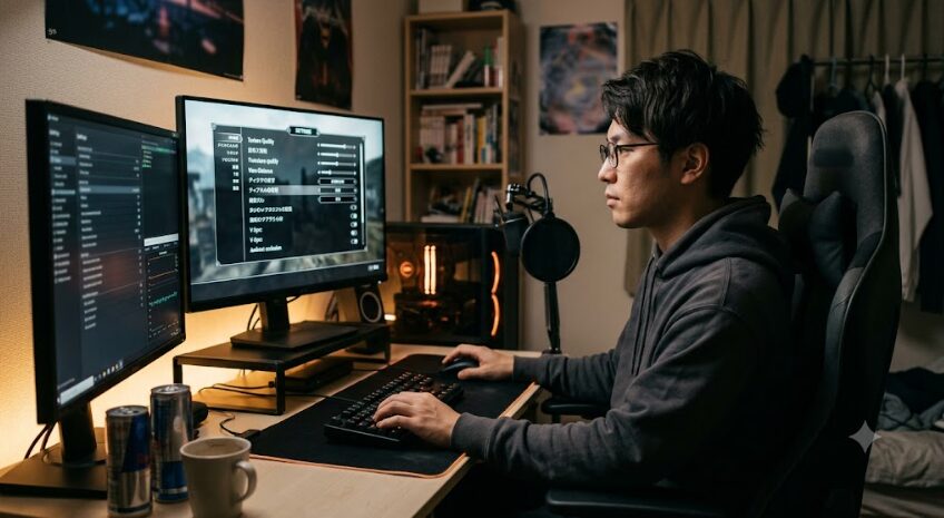 PCでSteamの設定してる男性の画像