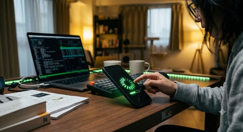 PCとスマホのアップデートをしてる画像