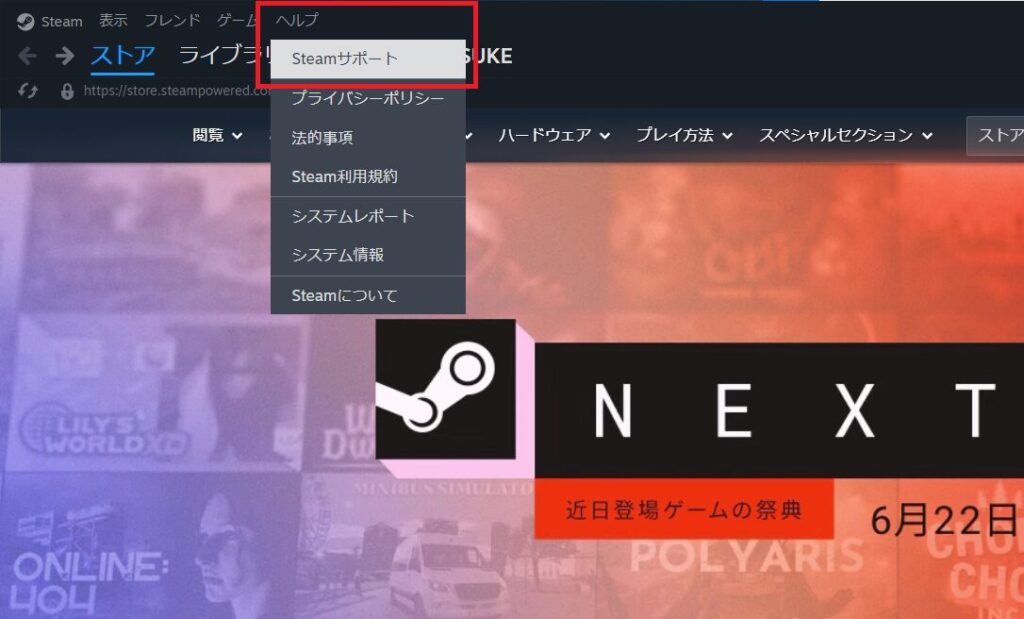 ヘルプからのサポート画面